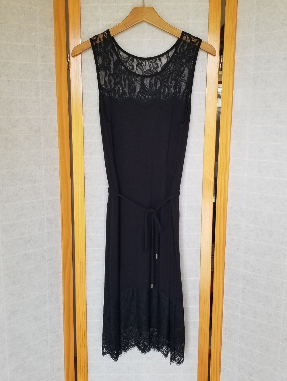 Black Lace Midi Dress Jersey Knit Sleeveless Rosemunde Size Small